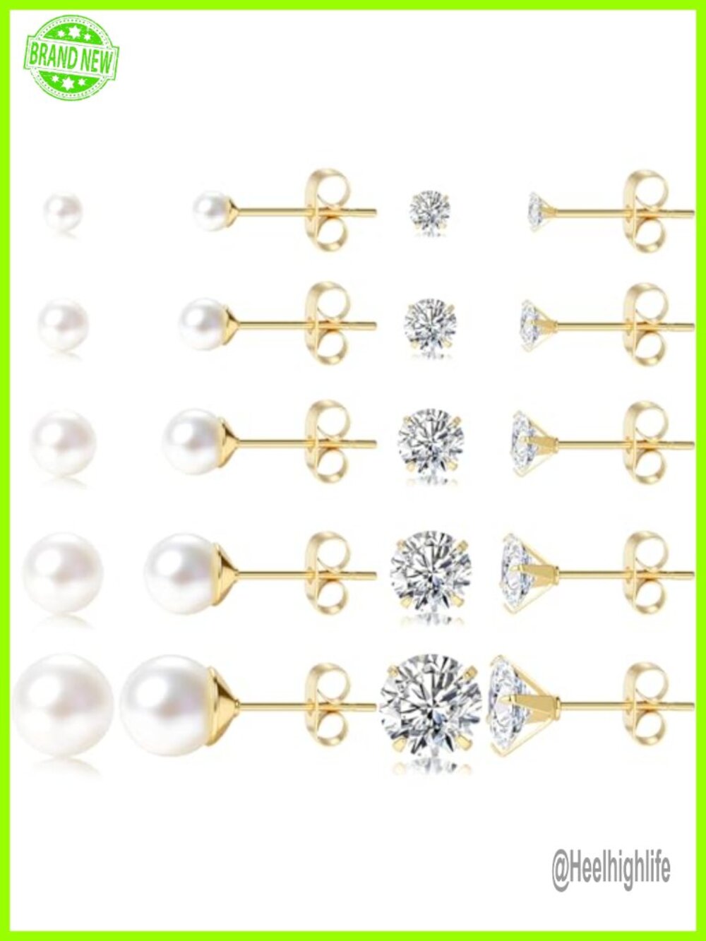 14K Gold Plated Stud Earrings for Women Hypoallergenic CZ & Pearl Set